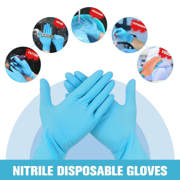 100pcs Blue Disposable Butyronitrile Gloves Housework Supplies, Size: L, Suitable for Palm Width: 9cm-10cm, New / Old Packing Box Random Delivery, Size: L