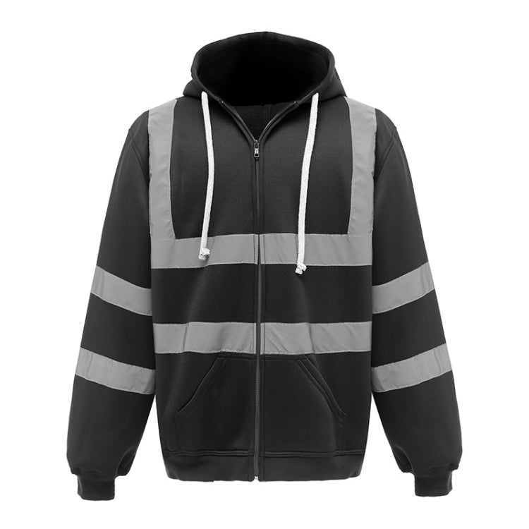 Reflective Hooded Zipper Sweatshirt Outdoor Sports Fleece Reflective Clothing, S, M, L, XL, XXL