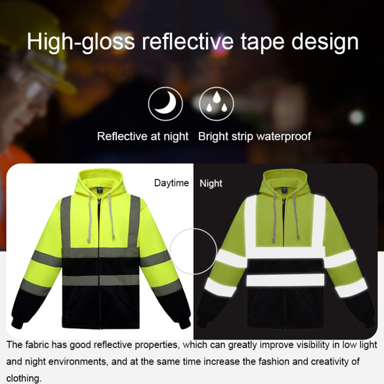 Reflective Hooded Zipper Sweatshirt Outdoor Sports Fleece Reflective Clothing, S, M, L, XL, XXL