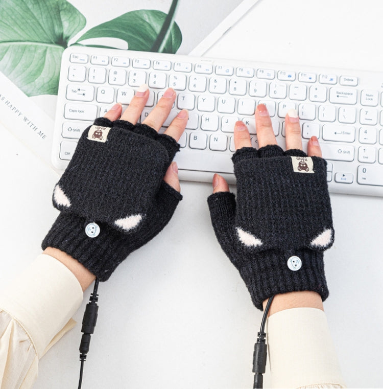 Winter Office USB Heating Warm Half Finger with Cover Gloves Heated Pad, Free Size