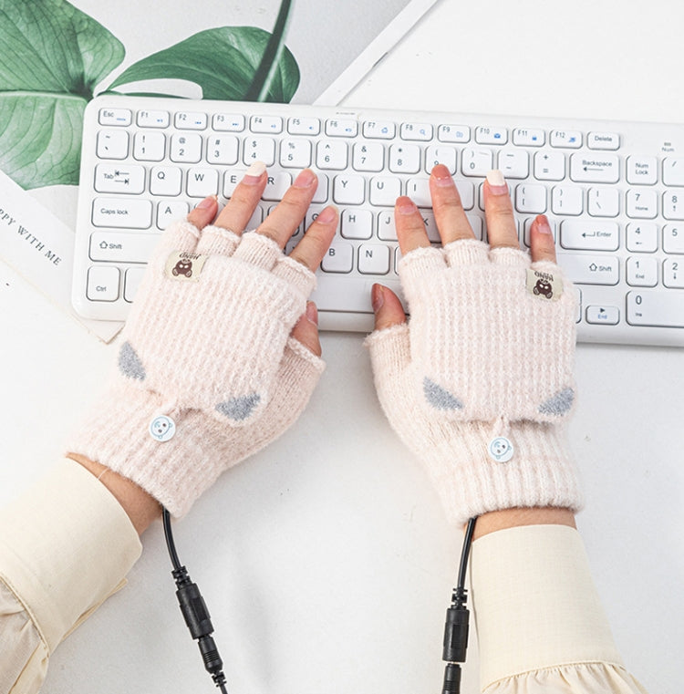 Winter Office USB Heating Warm Half Finger with Cover Gloves Heated Pad, Free Size