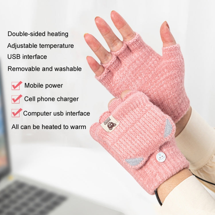 Winter Office USB Heating Warm Half Finger with Cover Gloves Heated Pad, Free Size