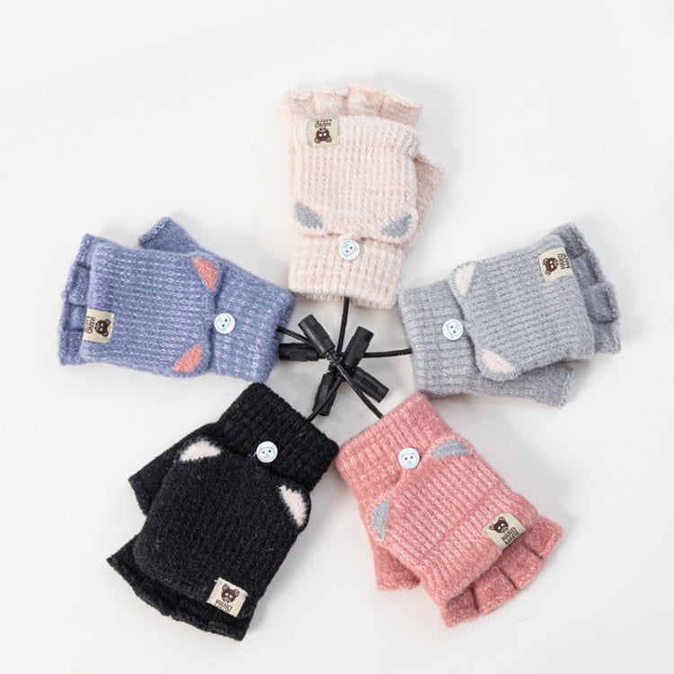 Winter Office USB Heating Warm Half Finger with Cover Gloves Heated Pad, Free Size