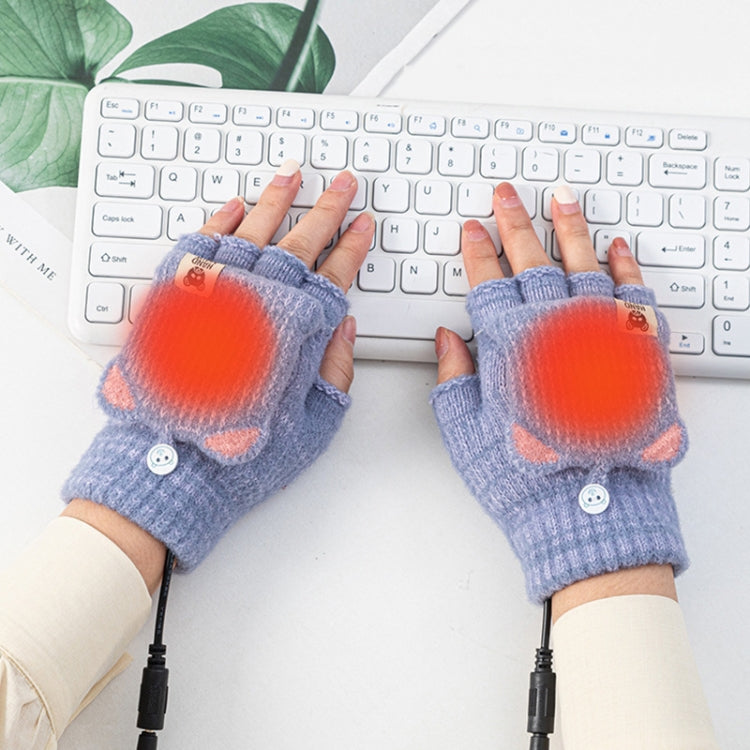 Winter Office USB Heating Warm Half Finger with Cover Gloves Heated Pad, Free Size