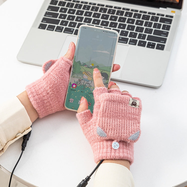 Winter Office USB Heating Warm Half Finger with Cover Gloves Heated Pad, Free Size