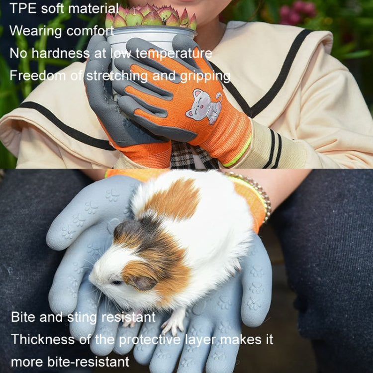 1pair TPE Children Cartoon Gloves Hamster Parrot Anti-scratch Bite Student Gardening Protective Anti-slip Wear-resistant Gloves, S Orange, S Blue, S Yellow, M Orange, M Blue, M Yellow, L Orange, L Blue, L Yellow