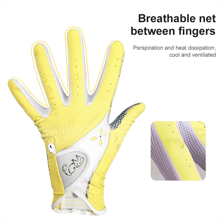 PGM One Pair Golf Non-Slip PU Leather Gloves for Women (Color:Yellow Size:21), 17, 18, 19, 20, 21