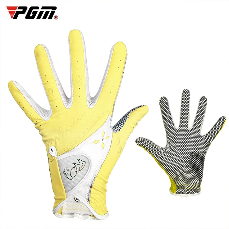 PGM One Pair Golf Non-Slip PU Leather Gloves for Women (Color:Yellow Size:21), 17, 18, 19, 20, 21