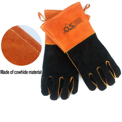 Outdoor BBQ Leather Men and Women Models High Temperature Insulation Thickening Long Welding Protective Gloves, CLS-BBQ