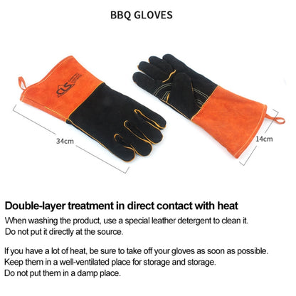 Outdoor BBQ Leather Men and Women Models High Temperature Insulation Thickening Long Welding Protective Gloves, CLS-BBQ