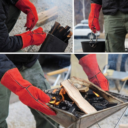 Outdoor BBQ Leather Men and Women Models High Temperature Insulation Thickening Long Welding Protective Gloves, CLS-BBQ