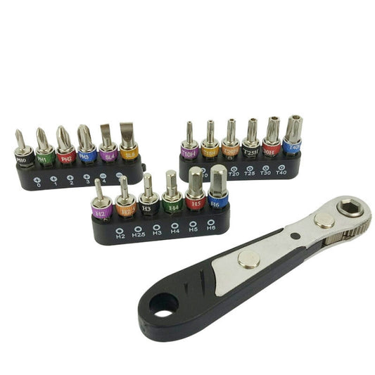 19 In 1 1/4 Ratchet Wrench Bit Set Mini Bit Set Manual Wrench, Red Handle, Black Handle