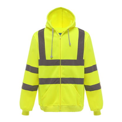 Reflective Hooded Zipper Sweatshirt Outdoor Sports Fleece Reflective Clothing, S, M, L, XL, XXL