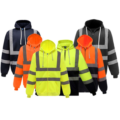 Reflective Hooded Zipper Sweatshirt Outdoor Sports Fleece Reflective Clothing, S, M, L, XL, XXL