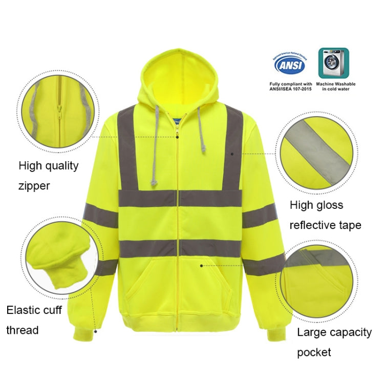 Reflective Hooded Zipper Sweatshirt Outdoor Sports Fleece Reflective Clothing, S, M, L, XL, XXL