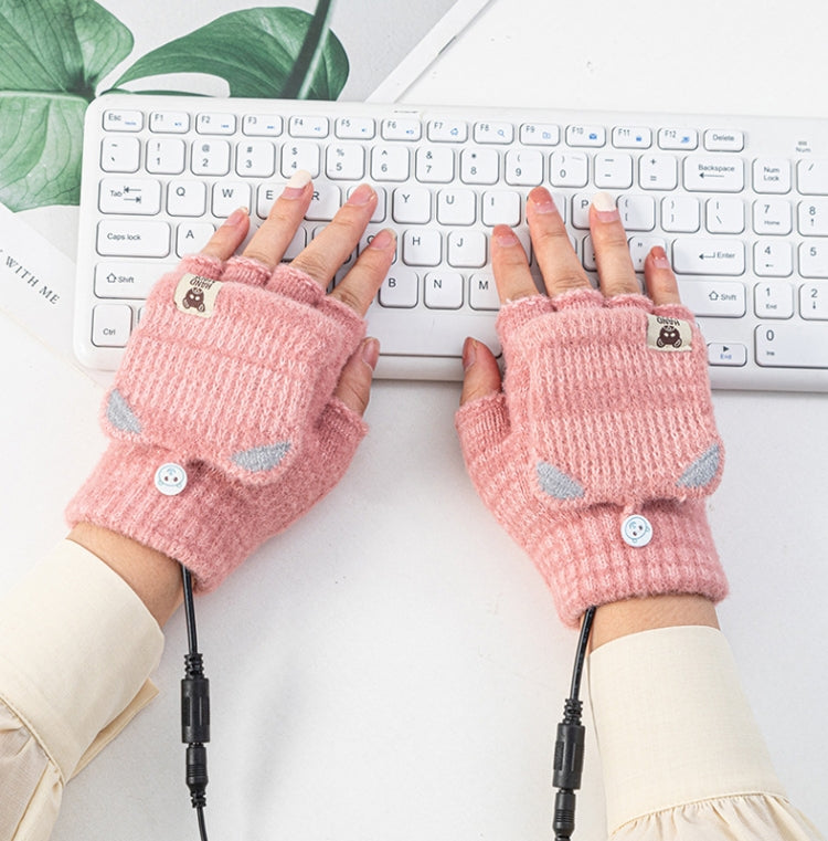 Winter Office USB Heating Warm Half Finger with Cover Gloves Heated Pad, Free Size