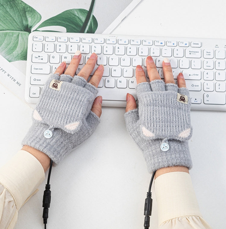 Winter Office USB Heating Warm Half Finger with Cover Gloves Heated Pad, Free Size