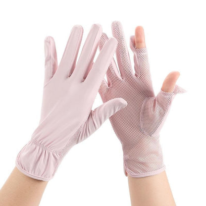 1pair Summer Sunscreen Breathable Thin Anti-ultraviolet Finger Fishing Ice Silk Gloves