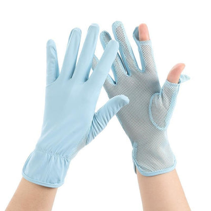 1pair Summer Sunscreen Breathable Thin Anti-ultraviolet Finger Fishing Ice Silk Gloves