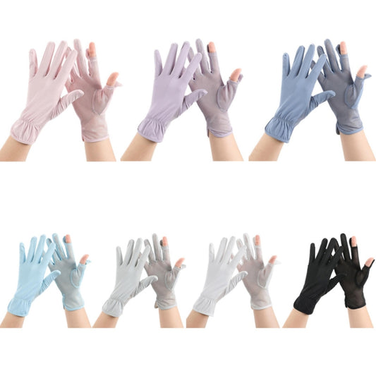 1pair Summer Sunscreen Breathable Thin Anti-ultraviolet Finger Fishing Ice Silk Gloves