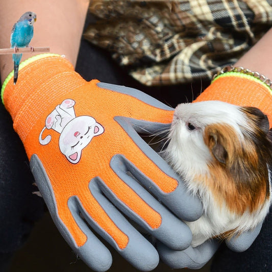 1pair TPE Children Cartoon Gloves Hamster Parrot Anti-scratch Bite Student Gardening Protective Anti-slip Wear-resistant Gloves, S Orange, S Blue, S Yellow, M Orange, M Blue, M Yellow, L Orange, L Blue, L Yellow